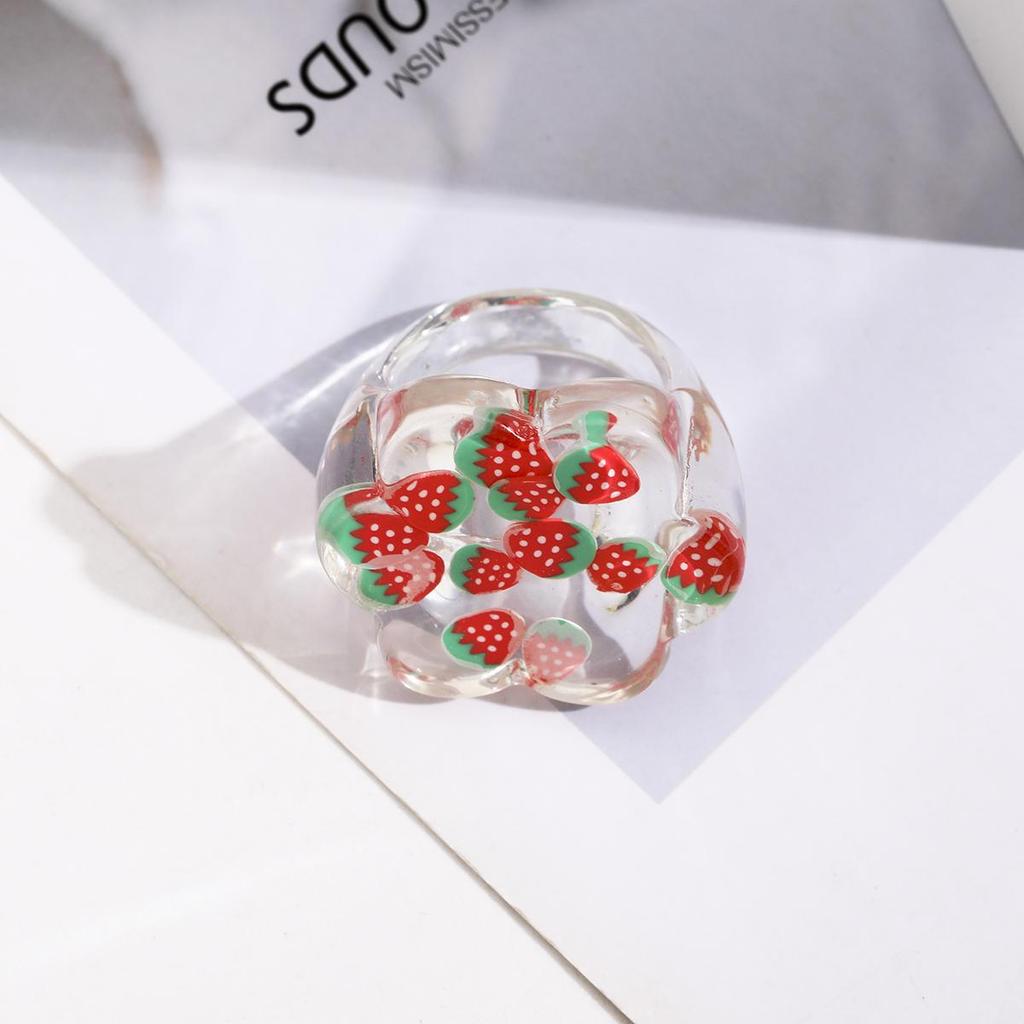 Harzring, transparenter Fruchtring, modischer handgefertigter Ring, niedlicher Damen-Design-Stil-Ring