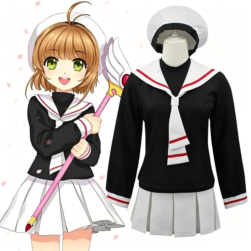 

Cardcaptor Sakura Kinomoto Cosplay Costume, Classic Sailor Uniform with Hat for Halloween Party & Anime Cosplay Events S