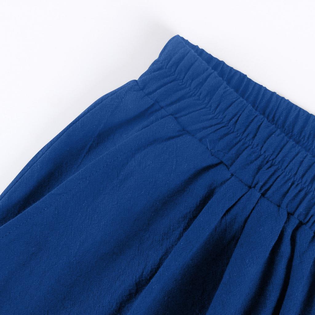 Women's Fashion Color Pants Pocket Button Up Capris Loose Elastic Waist Cotton Linen Shorts