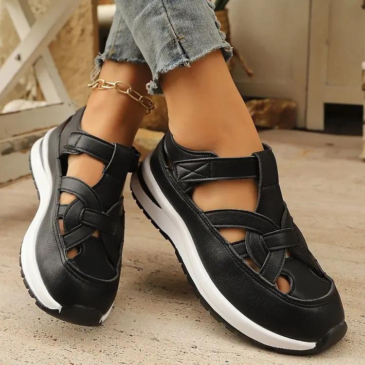 2025 High Quality Ladies Shoes Buckle Strap Women's Sandals New Closed Toe Office and Career Summer Solid Wedge Sandals Zapatos