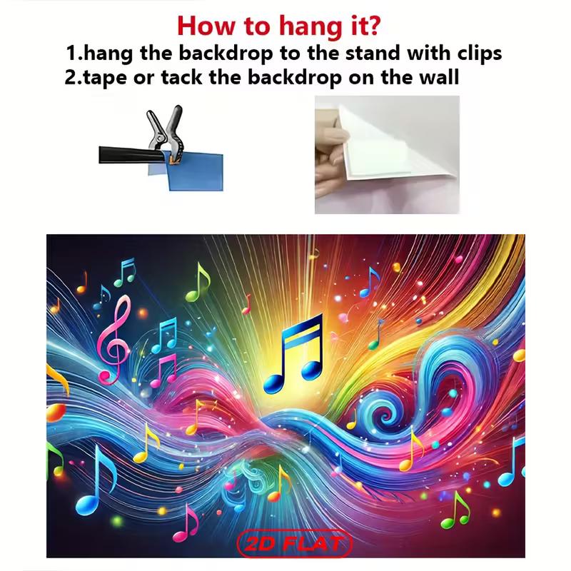 2D Concert Party Background, Multicolor Music Notes & Swirling Light Effects Themed Backdrop