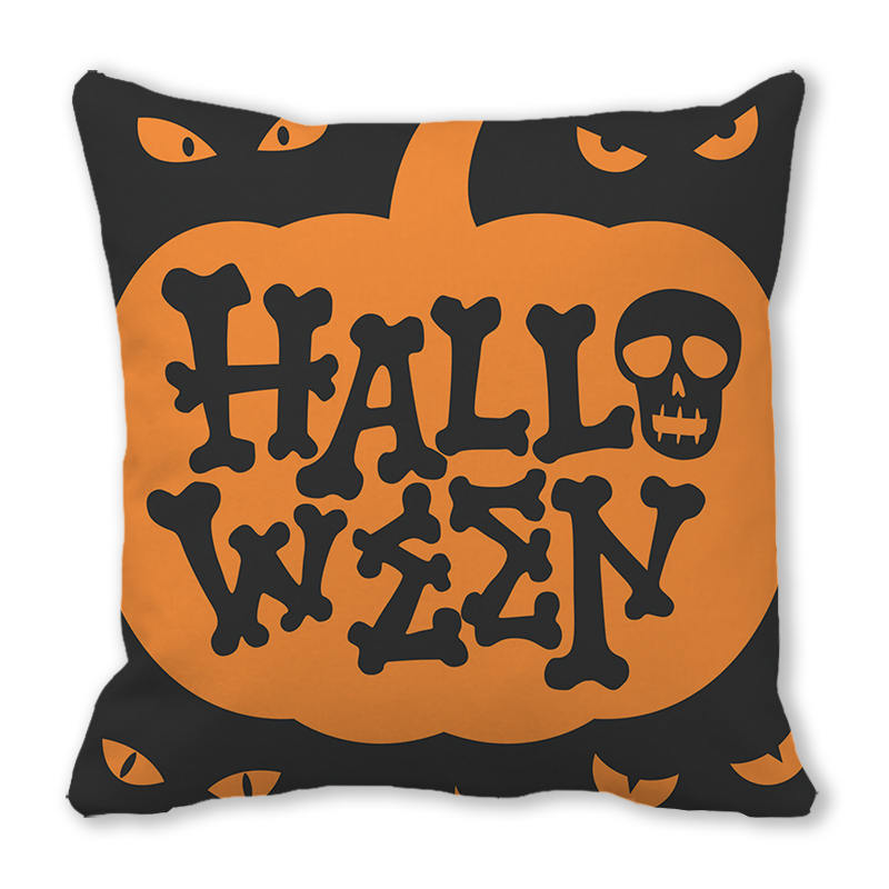 Creative Halloween Happy Letters Digital Printing Short Plush Pillow Covers for Car Sofa Office Cushion Cover Home Goods