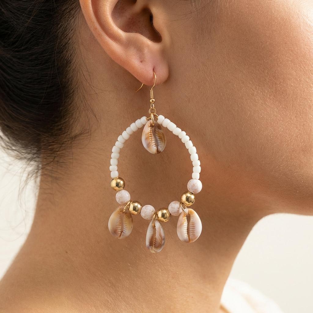 Vacation Style Seed Bead Shell Pendant Earrings Fashion Fringe Accessory Summer Beach Trend Gift