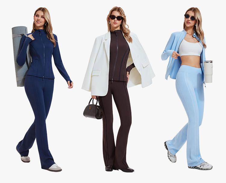 High Elasticity Women's Slim Fit Stand Collar Sports Jacket - Double Zipper Yoga & Running Wear
