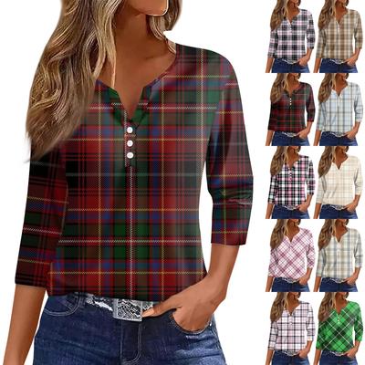 Dámske Tričko s Potlačou Gombíkmi 3/4 Rukáv Tunika Denné Víkendové Módne Základné V-Výstrih Bežný Vrchný Diel