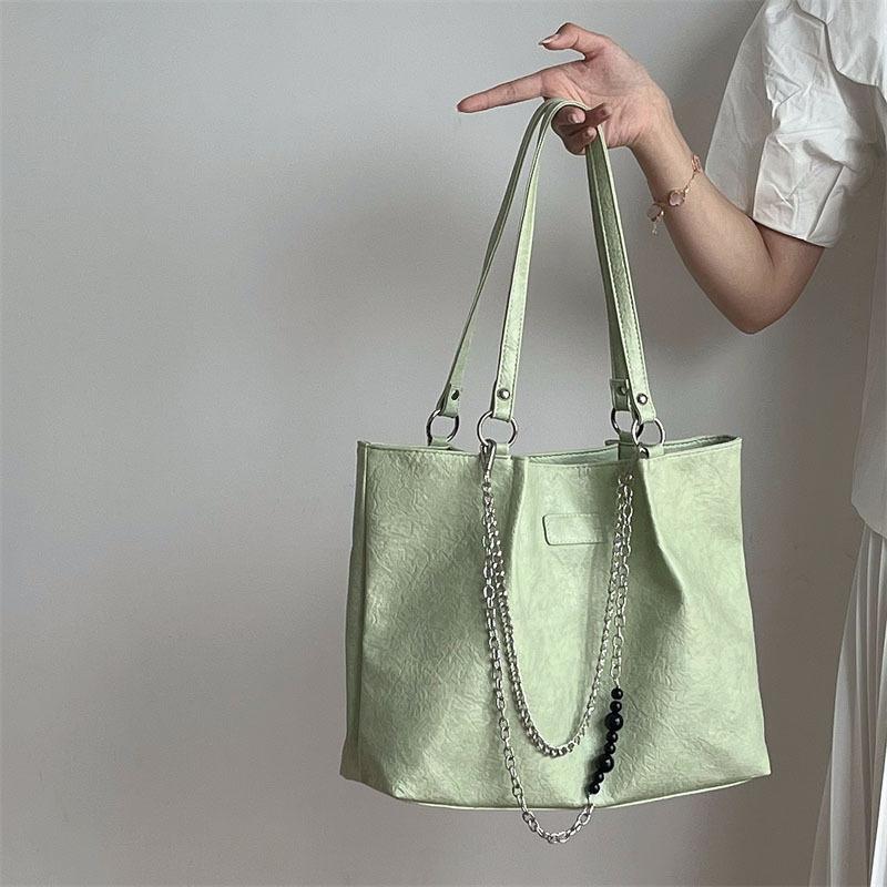 New In Women's Green Leather Underarm Shoulder Bags Fashion Large Capacity Tote Bags Commuter Big Shopper Bags Female Handbags