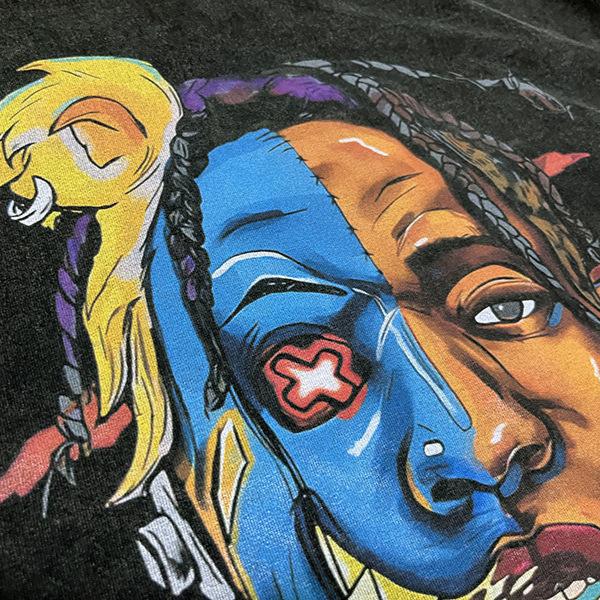 High Street Hip Hop Abstract Printing Washing Water Old Short Sleeve T-Shirt Men'S And Women'S Hiphop Retro National Tide Brand T-Shirt