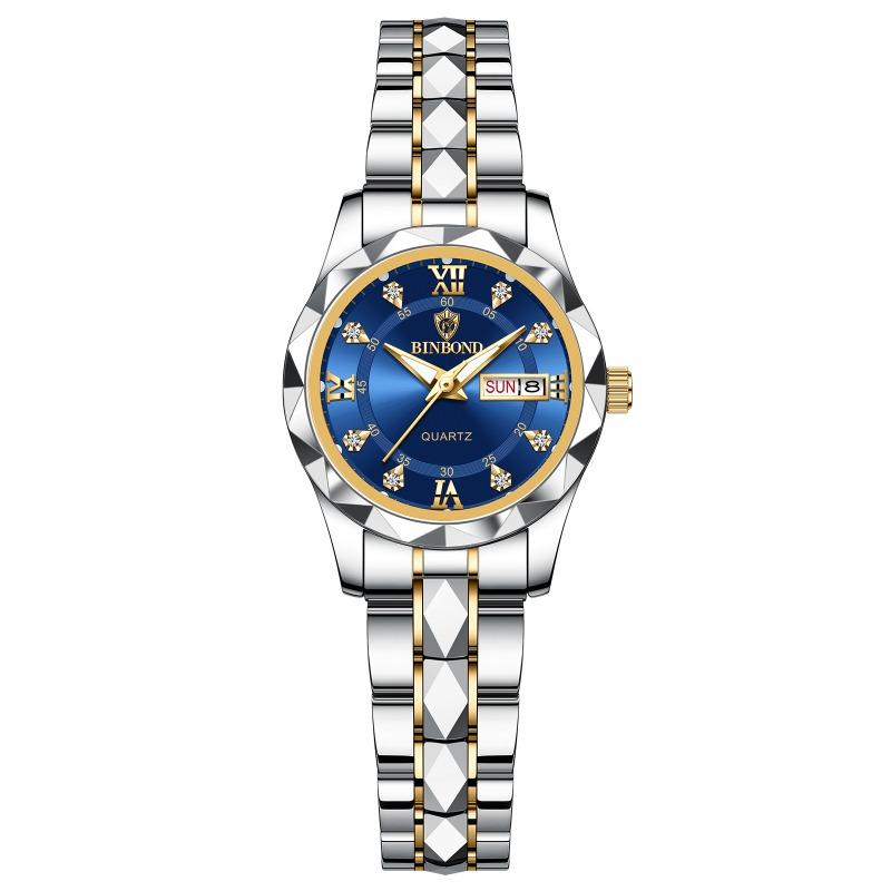 Herrenuhr Wasserdicht Leuchtende Uhr Rhombus Spitze Glas Doppelkalender Trend Freizeit Uhr Herren