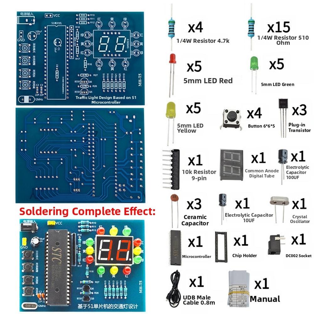 51 for mcu Traffic Light DIY Kit with STC89C52RC Microcontroller for Electronics Education and Learning Projects