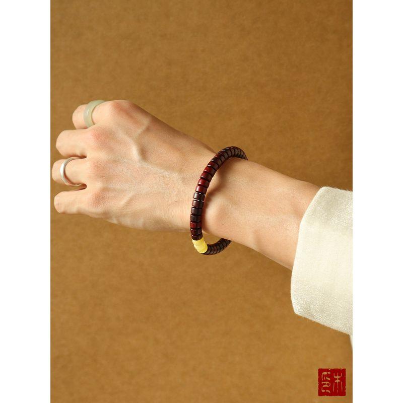 

Wooden Sleep Water-like Natural Pterocarpus Santalinus Beeswax Tablet Bracelet Hand-Held Rosary Wenwan Jewelry Gift Like water beeswax small leaf red sandalwood 4*7
