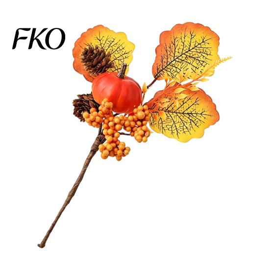 Harvest Season Floral Decor Autumn Flower Bouquet, Artificial Fall Picks with Maple Leaves Pumpkins Flowers Berries Pine Cones for B