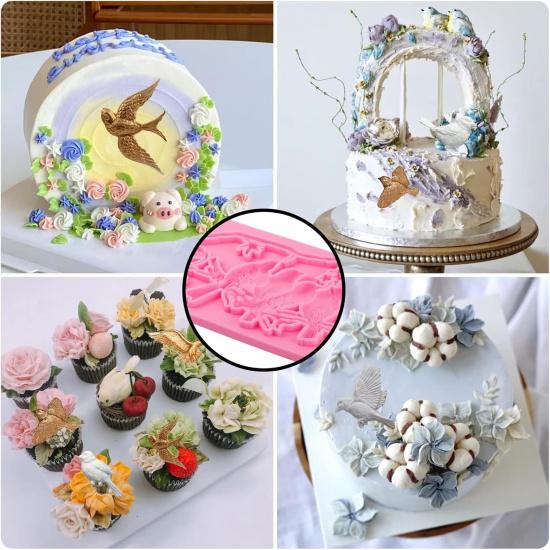 1 Pcs Magpie Fondant Mold, Plum Blossom Branch Chocolate Silicone Mold, for Cake Decoration Cupcake Topping Biscuit Candy Flower Paste Dough Marzipan