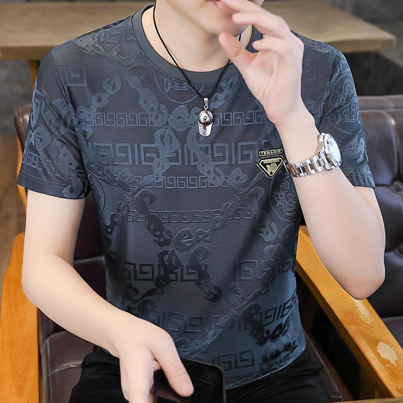 Jacquard Short-sleeved Mens T-shirt Summer Ice Silk Ice-sensing Quick-drying Half-sleeved Mens Leisure Top