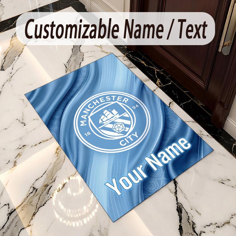 Covor de Catifea Cristal Imprimeu Manchester City Nume Personalizat Text Covor de Podea Decor Acasă