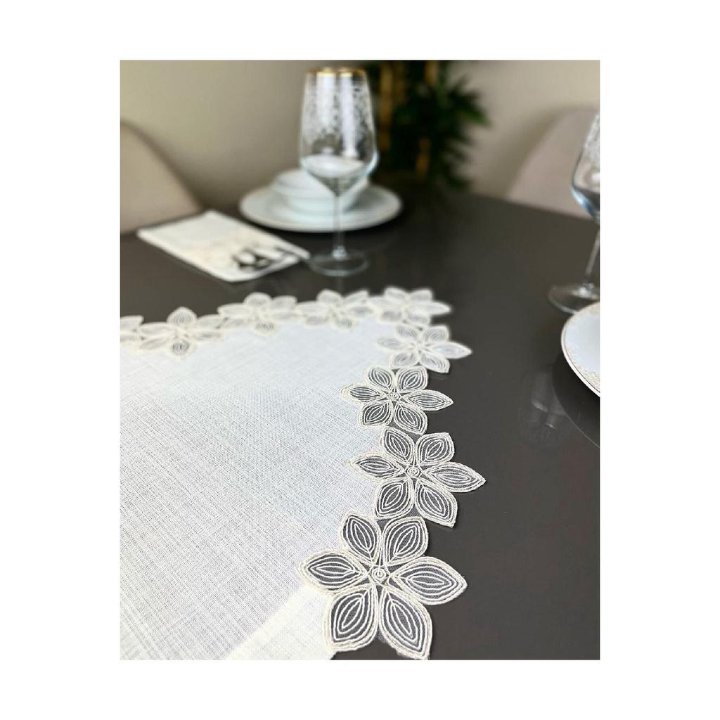 Perla Modell Creme Farbe Guipure Spitze Gardenia Stoff Set von 12 Besteck Servietten Reihe Stoff Geschirr