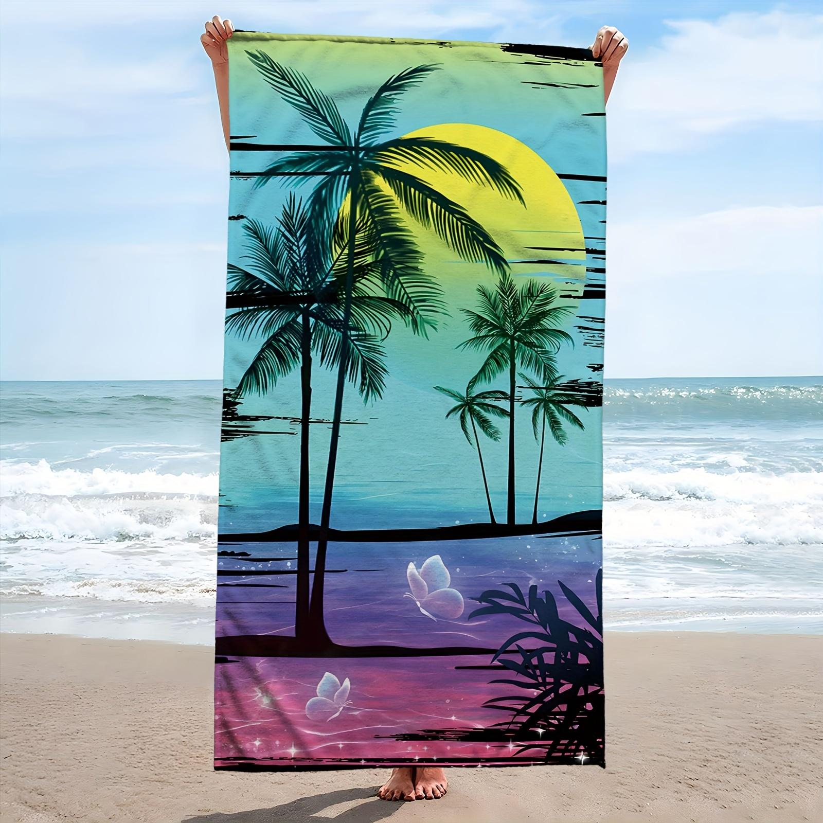 

Retro Tropical Palm Sunset Beach Towel Patterned Sunscreen And Windproof Suitable For Swimming Pool Camping Travel Blanket W40*H60(CM)