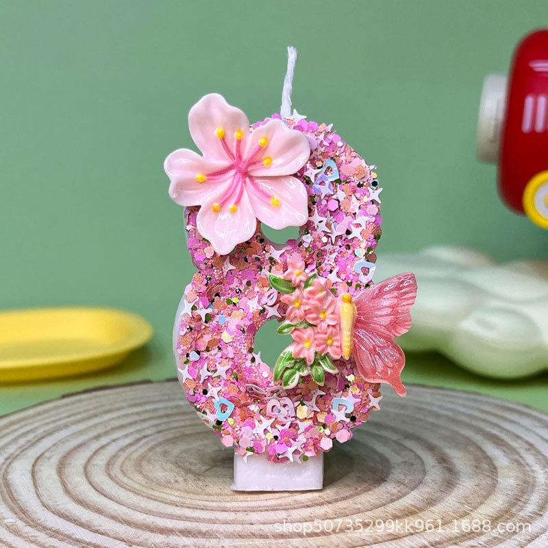 Flower Butterfly Number Candle, Birthday Topper Decoration for Party Celebration