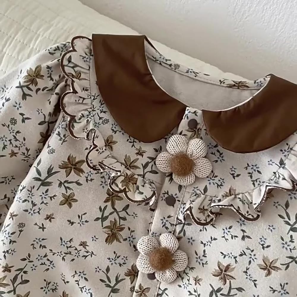 Baby Clothes Bodysuit Long Sleeve Girls Coverall Lace Newborn Baby Preparing for Birth Gift Monthly Photo Collar Floral Pattern Brown 6M [Baby koi]