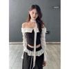 Chic French Polka Dot Off-Shoulder Waist-Cinched Long-Sleeve Women's Shirt for Autumn/Winter