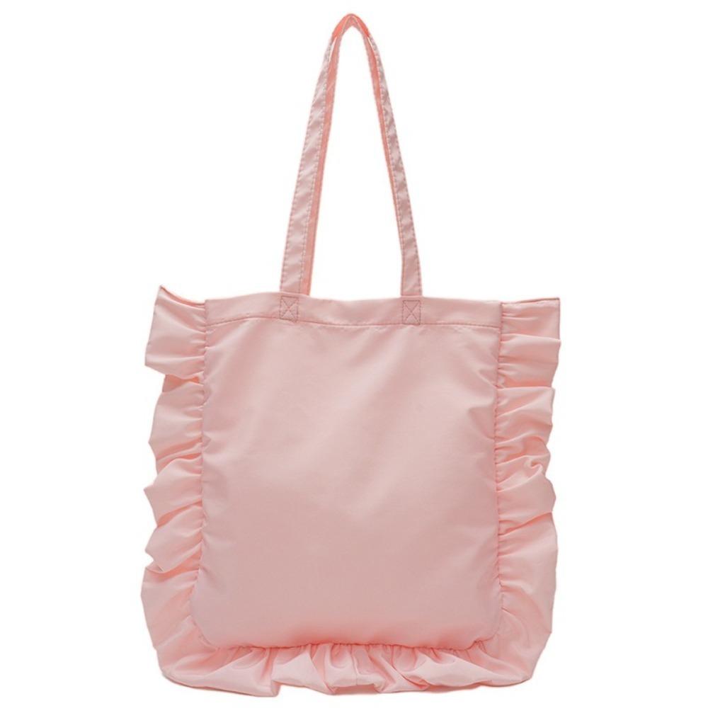French Cloud Lace Shoulder Bag with Lace Edges Pleated Harajuku Style Satin Bow Handbag New Women's Large Capacity Tutoring Bag