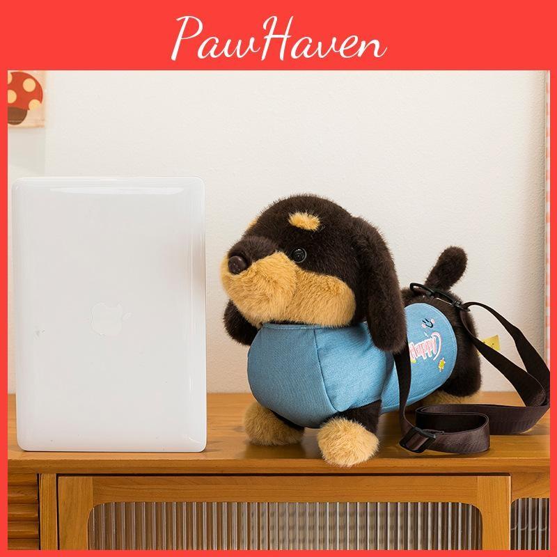 Dachshund Denim Jacket Plush Toy Single Shoulder Bag Stuffed Animal Gift Doll