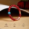 999 Sterling Silver Red Agate and Blue Apatite Bead Bracelet with Crystal Flower - Women's New Year Gift, Chinese Style