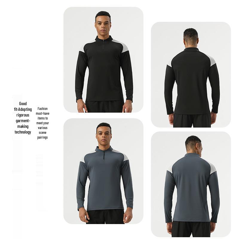 Herren Half-Zip Langarm Nylon Sport-T-Shirt: Hohe Elastizität, Bare-Feel, Ideal für Outdoor-Fitness, Wandern und Radfahren.