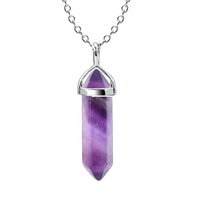 Collar Colgante Hexagonal de Cristal de Piedra Natural - Joyería de Cadena para Clavícula Multicolor