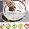 4-in-1 Stainless Steel Multifunctional Basin with Lid Airtight Rice Washer Drain Colander Ginger & Cheese Grater Cooking Tools