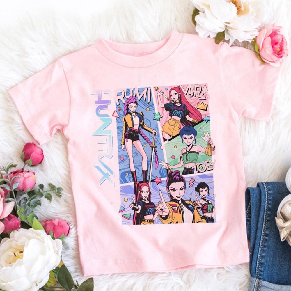 2025 New Hot KPop Demon Hunters Child Short Sleeve T-shirt Anime Character Print Tees Boys Girls Casual Tops Birthday Gift