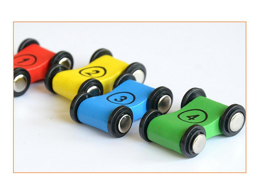 Wooden Four-Wheel Sliding Glider Inertial Racing Car for Kids with Mini Train Accessories