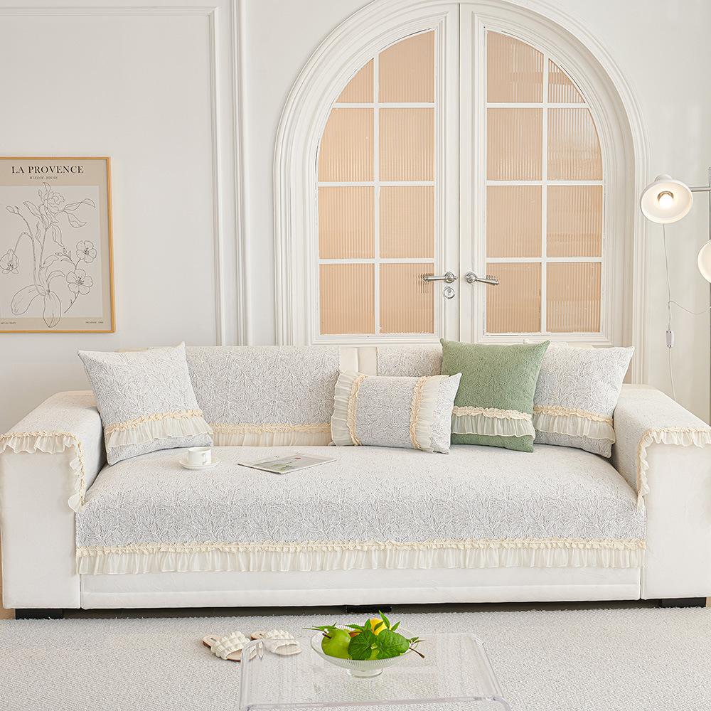 Cream Style Sofa Cushion Four Seasons Universal French Skirt Sofa Cover Simple Non-Slip Chenille Seat Cushion Cover Towel