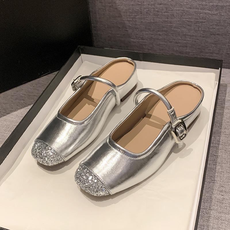 Small height-increasing slippers silver single shoes 2025 spring and summer new temperament one-pedal bag head slippers women's outer wear