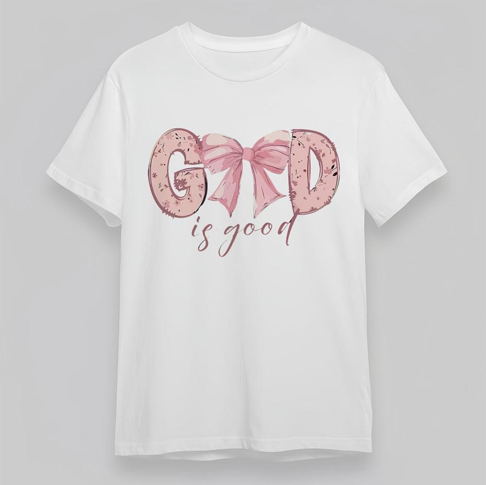 

Women s Comfy T-Shirt God is Good Pink Lettering Tee Short Cotton White Oversize 3XL
