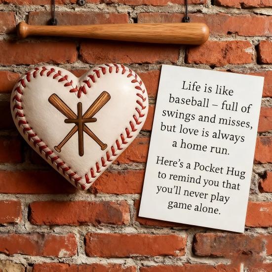 Love Heart Baseball Pocket Hug with Positive Card Emotional Support Heart Shaped Baseball Pocket