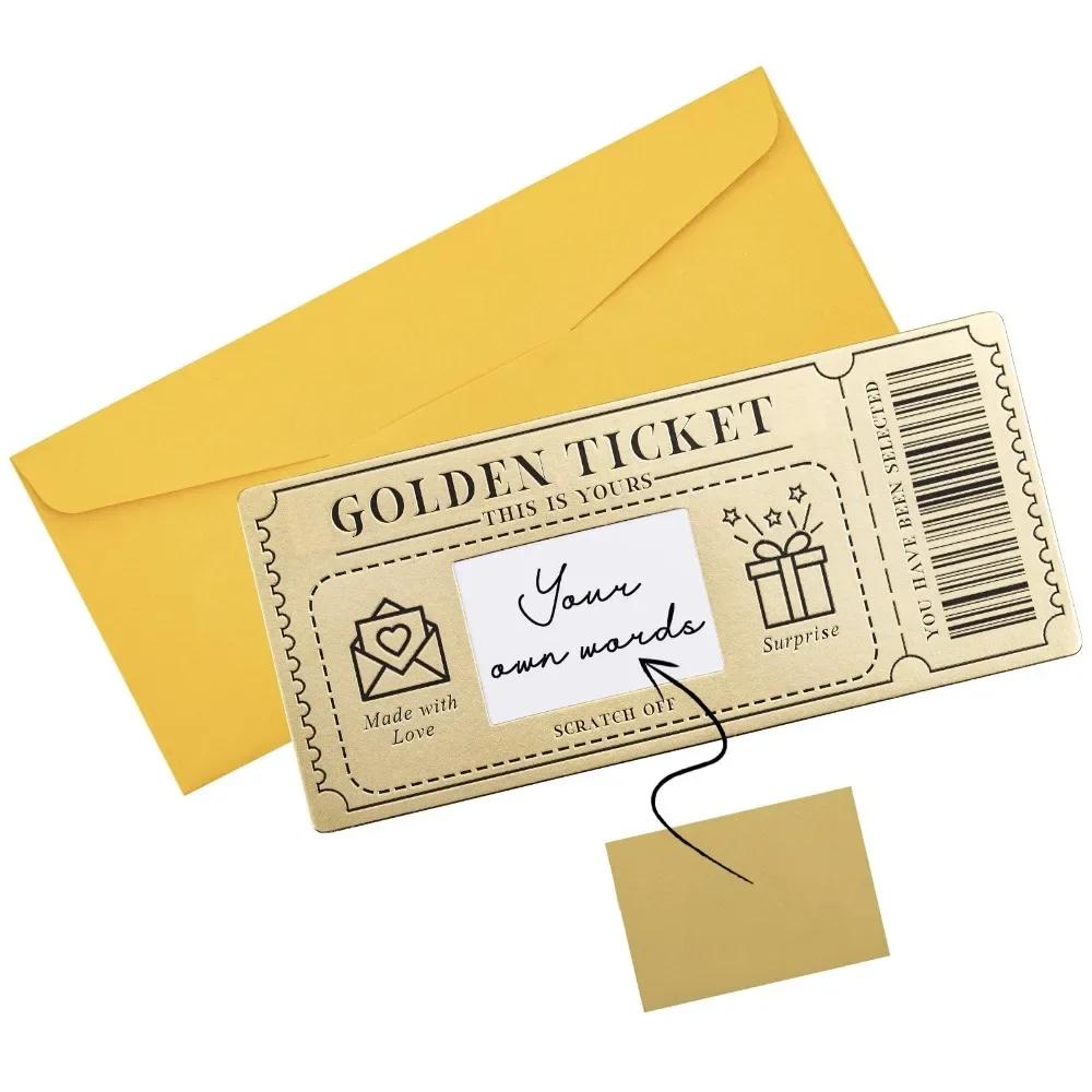 

Scratch Off Ticket Golden Ticket Scratch-off Card Raffle Gift Surprise Scratch-off Card with Envelope Party Favor Cinema Voucher білий