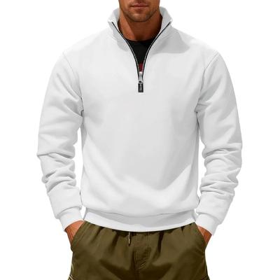 Moletom de Lã Pesada de Inverno Solto para Uso Externo Masculino Quente com Meio Zíper Gola Alta Pulôver Blusa de Moletom Esportiva Masculina