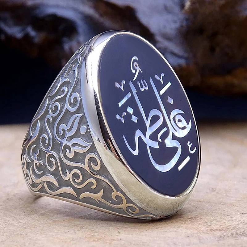 

Huitan Ethnic Men Ring Arab Design with Arabian Calligraphy Pattern Special Finger Accessories for Party Metal Zircon 8