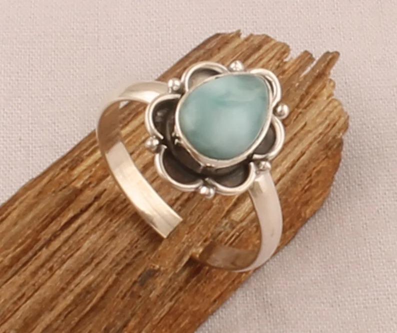 Natural Larimar Gemstone Ring, Birthstone Jewelry, Pear Ring, 925 Silver Ring, Handmade Designer Ring, Unique Gift, Wedding Ring