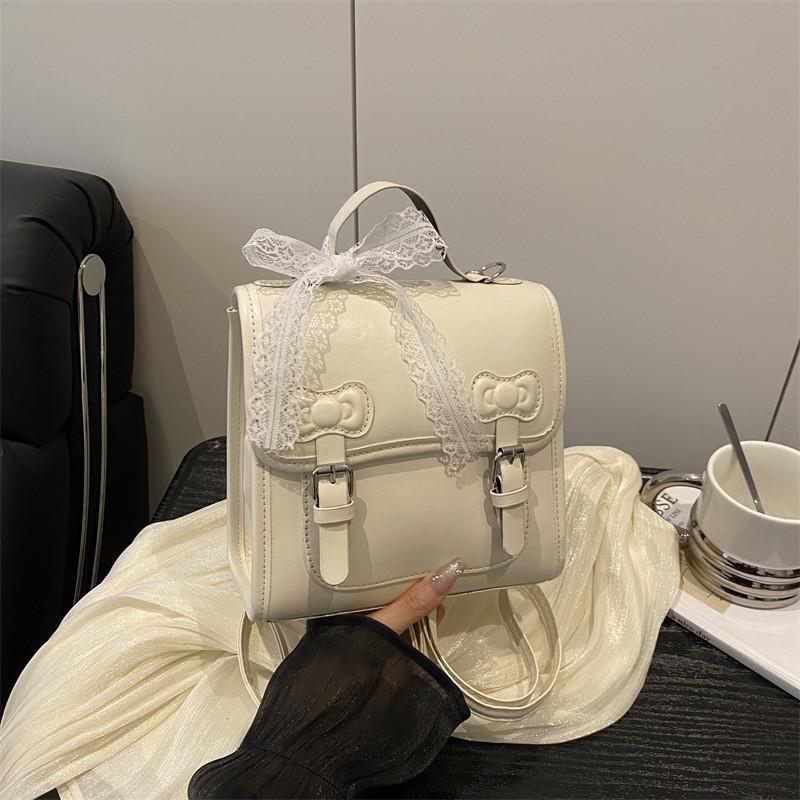 Fashion Bow College Style Backpack For Women With Pu Material And Stitching Details For Daily Use