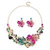 Gold Plated Copper2022New Colorful Flower European and American Necklace Set for Women, Light Luxury, Gorgeous Bridal Necklace,