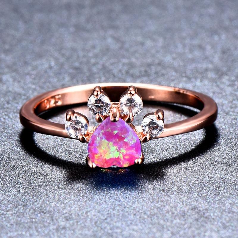 Creative Jewelry Rose Gold Opal Footprint Ring Personalized Design Versatile Trinket