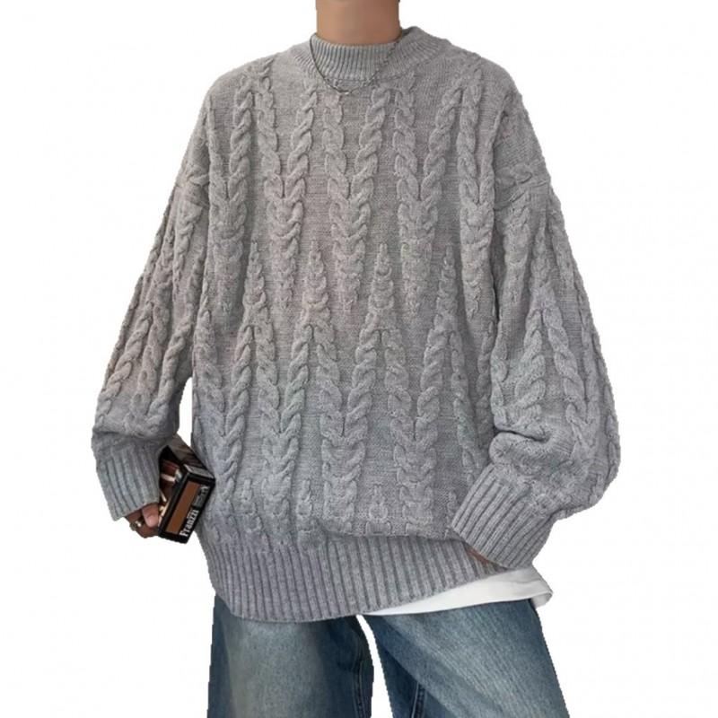 Oversized Knit Sweater Men Women Japanese Style Cable Pullover Loose Fit Round Neck Casual Cardigan