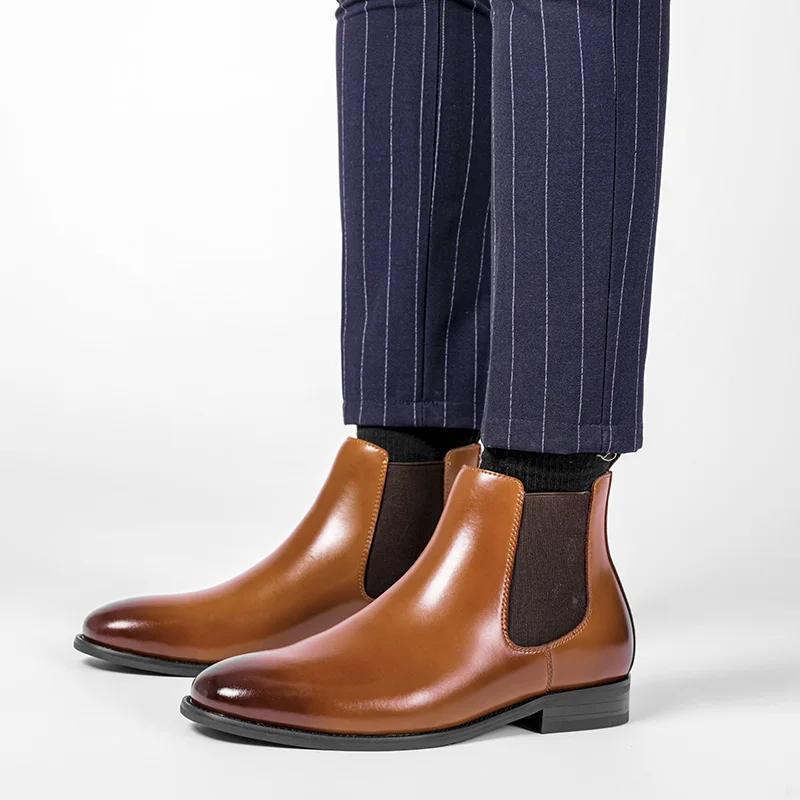 Golden Sapling Retro Men's Chelsea Boots Winter Work Shoes Genuine Leather Male Botas Wedding Business Formal Shoes Big Size 47