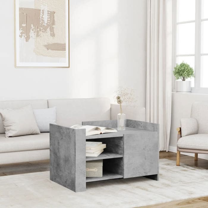 VidaXL Table basse gris béton 80x50x50 cm bois d'ingénierie, table latérale, table de salon, table d'accent, bout de canapé, 848356
