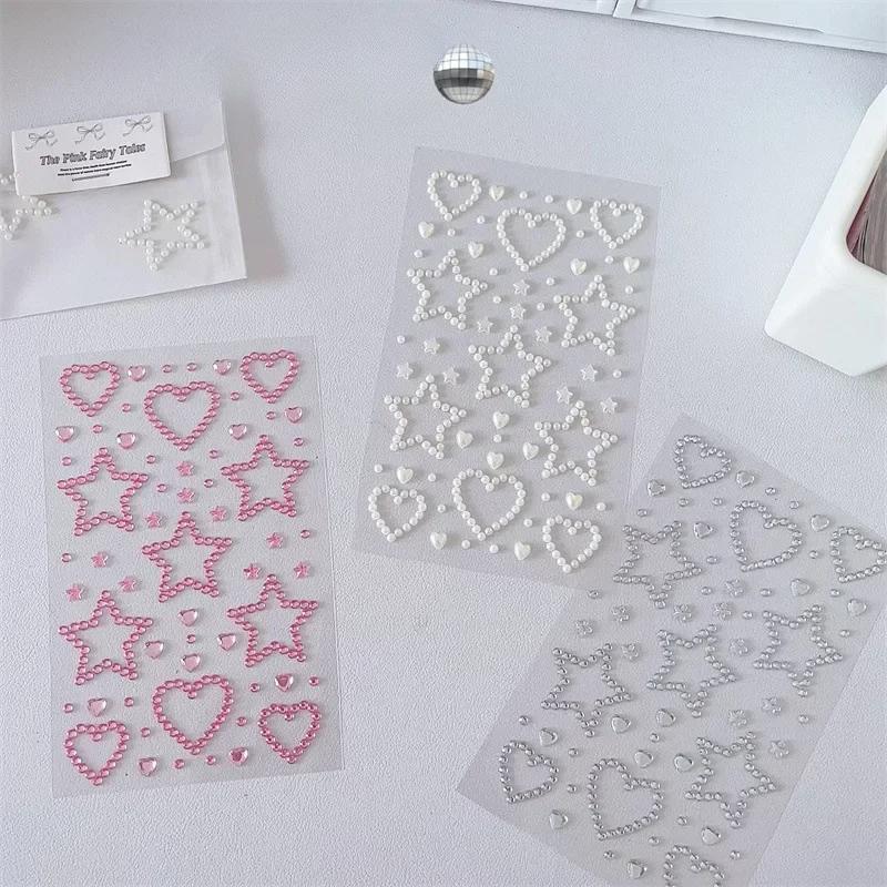 3D Rhinestone Heart Stickers Adhesive Decorative Stickers Glitter Star Card Handmade Sticker For Girls DIY Art Supplies