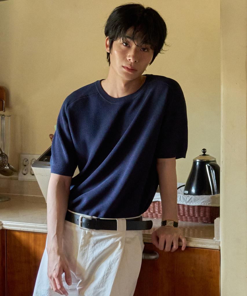 Wednesday Oasis Washable Airy Raglan Half Knit_Navy(Wc26Kn48)