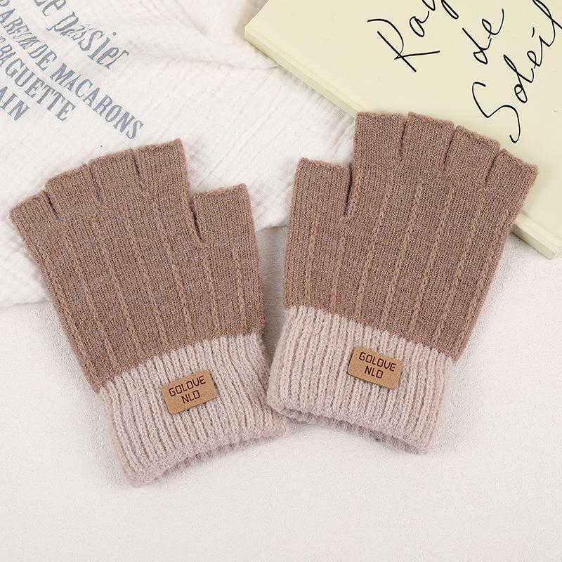 Damen Strickhandschuhe im koreanischen Stil mit Touchscreen-Funktion und halben Fingern - Warm, rutschfest, kältefest für Herbst & Winter