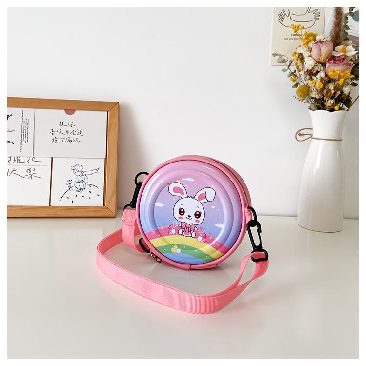 Adorable Children s Round Bag Cute Cartoon Hard Shell Shoulder Bag For Kids Pink Rabbit