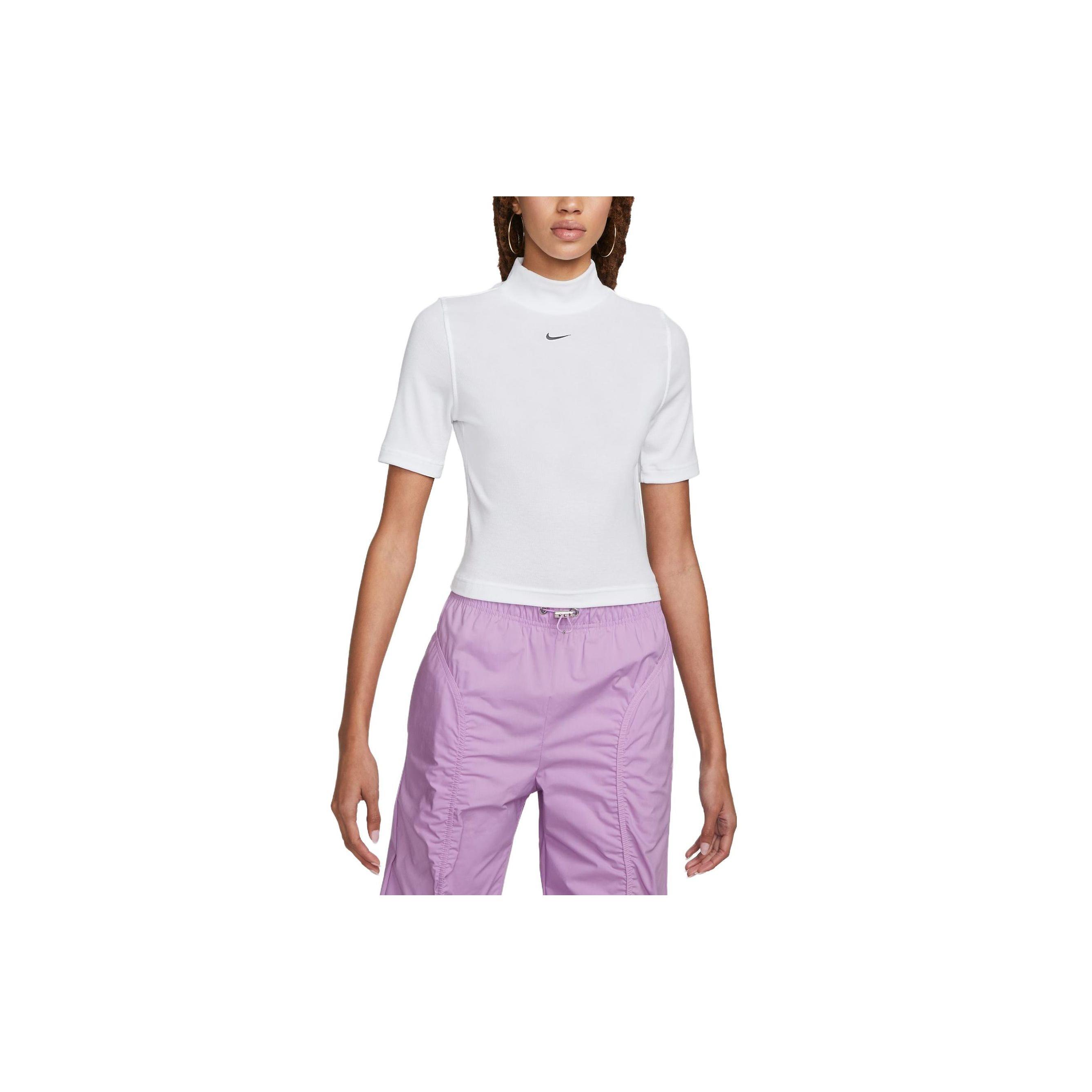 (WMNS) Nike Sportswear Essentials Ribbed Turtleneck Short Sleeve Top White Women s DV7959-100 XL